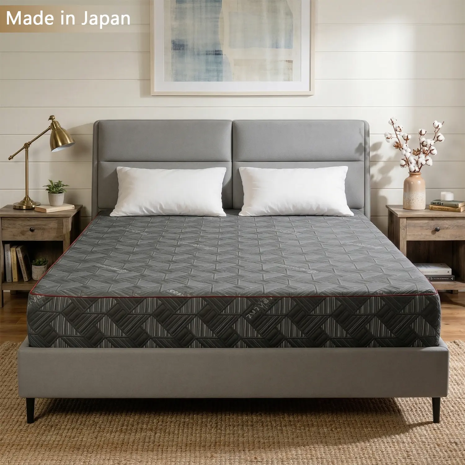 Spaco 10 in Queen Size Base Foam Mattress - Made in Japan, Memory Foam, High Rebound Core, Additive-Free, Eco-Friendly, Breathable Fabric Mattresses, Geometric Stylish Design, Certified Safe & Skin-Friendly, Ideal for Cooling Sleep Bed Upgrade, Cool, Quee