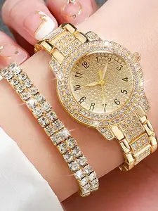 Six piece set of diamond studded women's watches, women's fashion Roman quartz watches, and wristwatches, Bracelet Watch Set