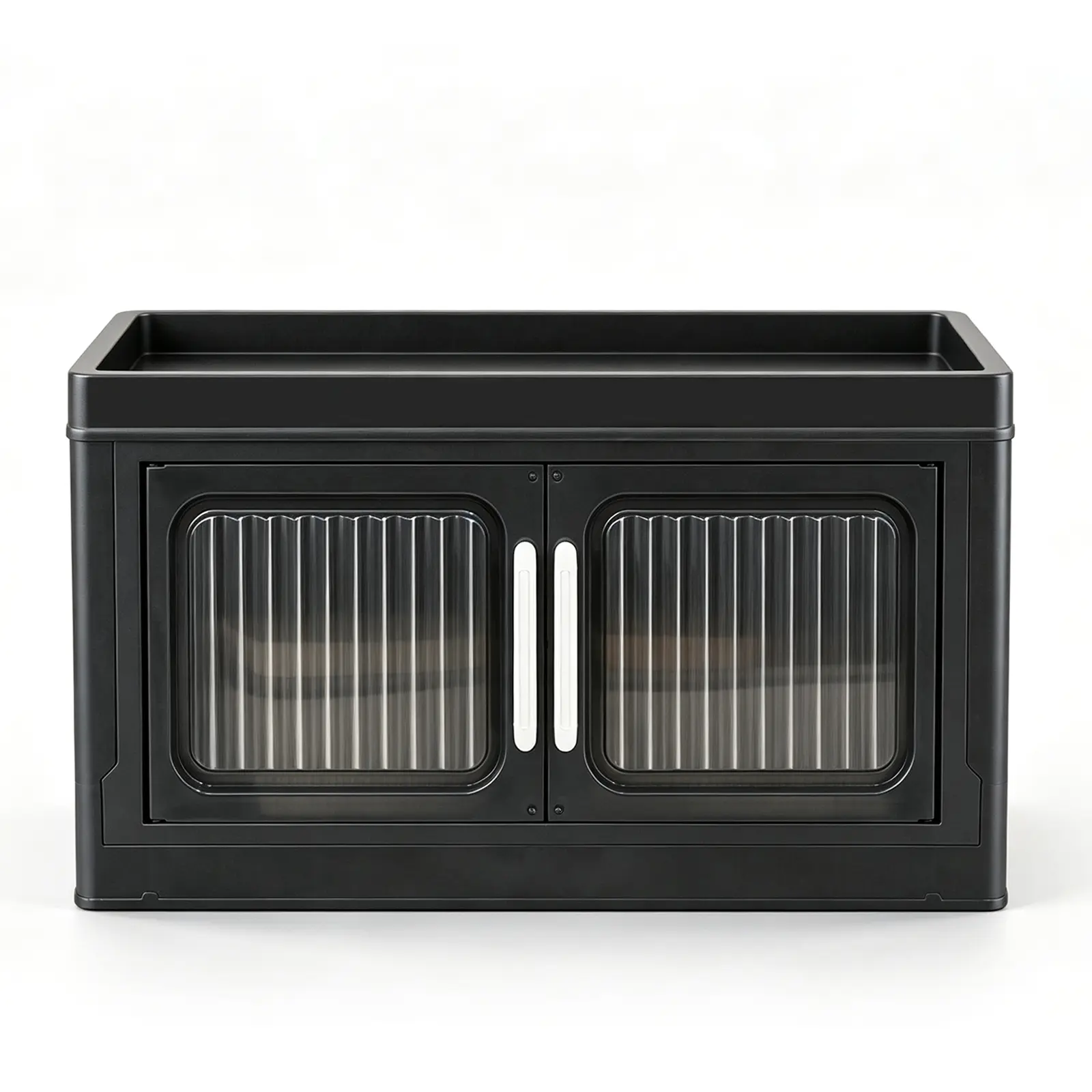 Magnetic Auto-Close Storage Cabinet, Foldable PP Storage Organizer with Semi-Transparent Double Doors, Dustproof Desktop Storage Bin, Multi-Purpose Utility Storage Container for Kitchen, Bathroom, Office & Dorm