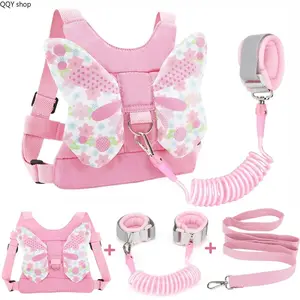 3 in 1 Toddler Harness Leash with Anti Lost Wrist Link, Pink Floral Bow Kids Safety Harness, Cute Adjustable Child Strap Belt, Anti-Lost Walking Gear for Little Girls, Perfect Mother's Day Gift