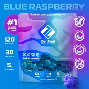ZENFUEL Creatine Gummies, Blue Raspberry, Strength & Stamina, Vegan, No Sugar, Non-GMO, Gluten Free & Gelatin Free, 120 Dietary, Fitness.