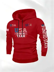 Men's Usa Flag Print Hoodie, Comfortable Casual Street Fashion Daily Wear, Thick Fabric for Fall & Winter, Sporty Style Long Sleeve Sweatshirt, Graphic Hoodies