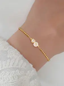 Ladies Adjustable Crystal Heart Bracelet with Round Initial Letter, Fashionable Copper Beaded Chain for All Seasons, Perfect Casual Accessory, Bead Bracelets