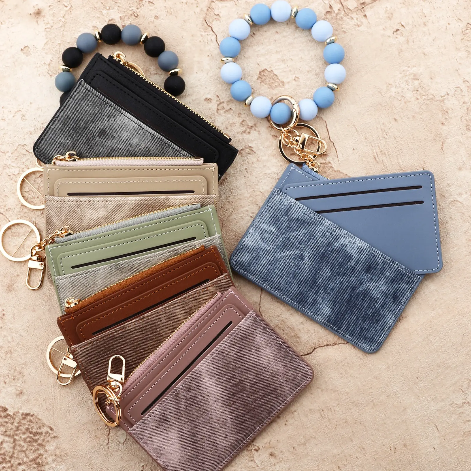 Women's Leather Casual Wallet - Minimalist, Foldable, Compact Card Holder with Silicone Bead Charm, Portable Coin Purse, Wallet Card Holder, Fashion Women's Wallets