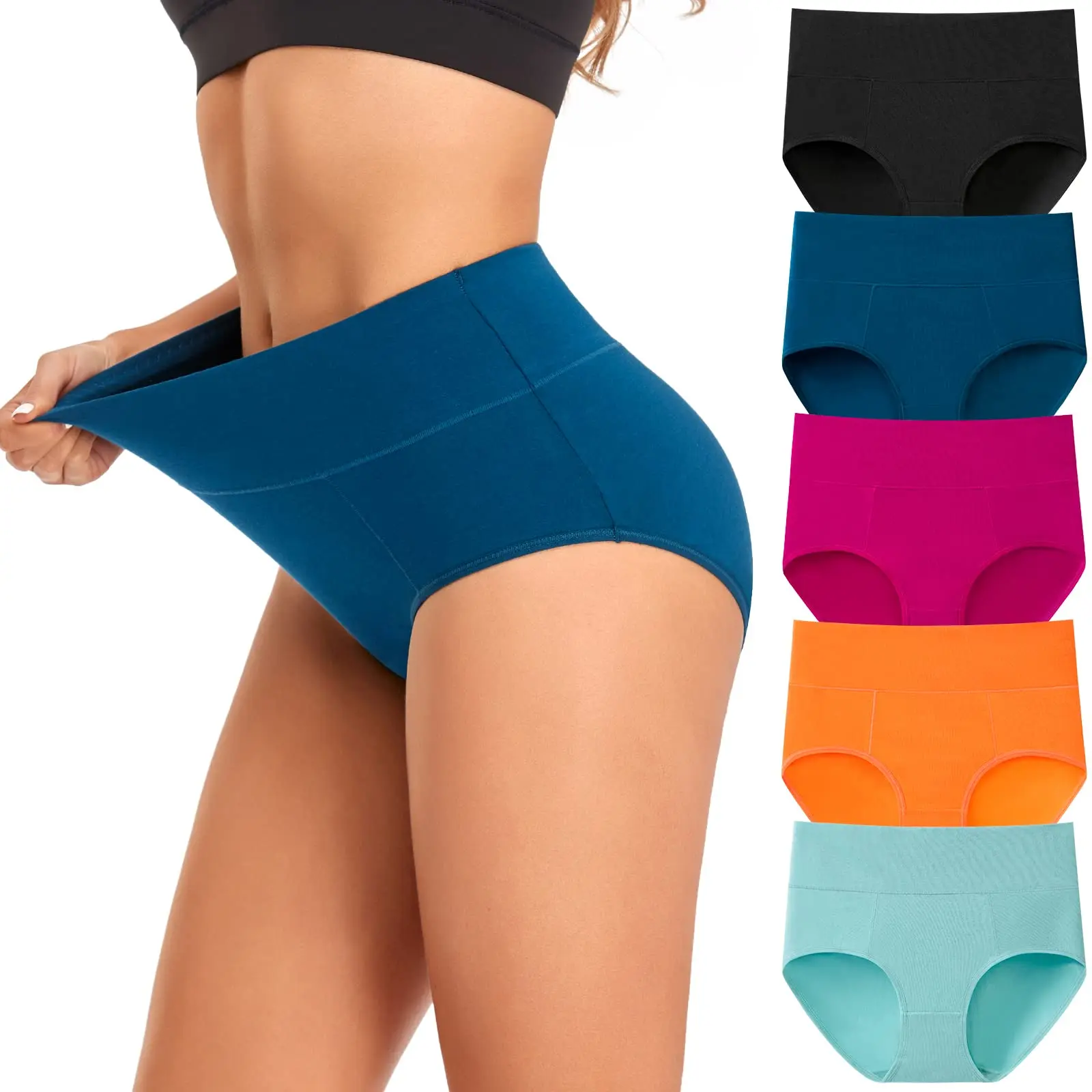 Women's 5-Pack Seamless Cotton Briefs, High-Waisted Full Coverage Panties, Soft Stretch Breathable Everyday Underwear, Cotton Underwear, C-Section Recovery, Fit, Elastane, Cold Wash, Stretchy, High Waist Love Womenswear Basic Minimalist