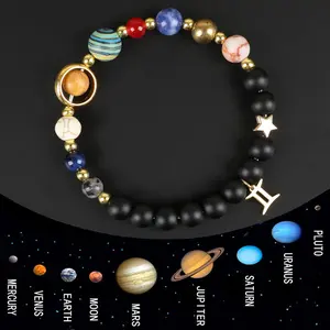 Natural Stone Galaxy Beaded Bracelet Strand Elegant Boho 12 Constellation, Space Design Glass Beads for Men Ideal for Daily Wear & Gift-Giving