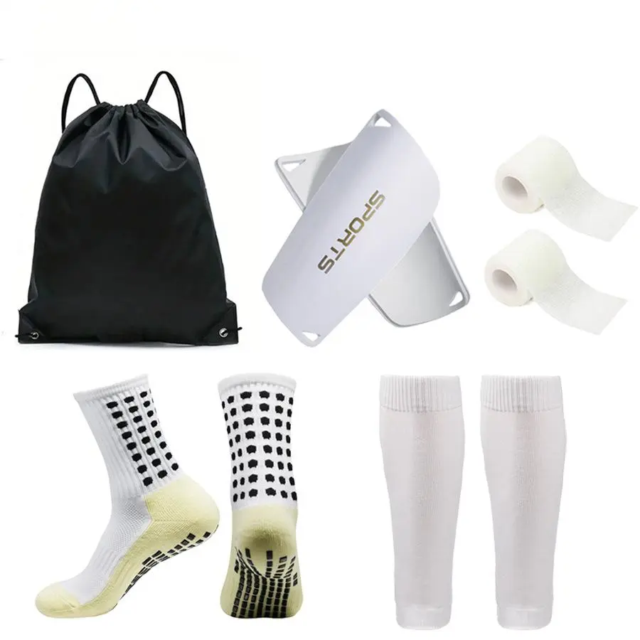 5-in-1 Soccer Grip Socks & Shin Guards Set with Calf Sleeves, Football Accessories for Athletic Training Gear Kit