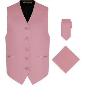 3pc Men's Solid Formal Suit Vest Waistcoat Tuxedo Dress Vest Necktie Handkerchief Set For Suit or Tuxedo