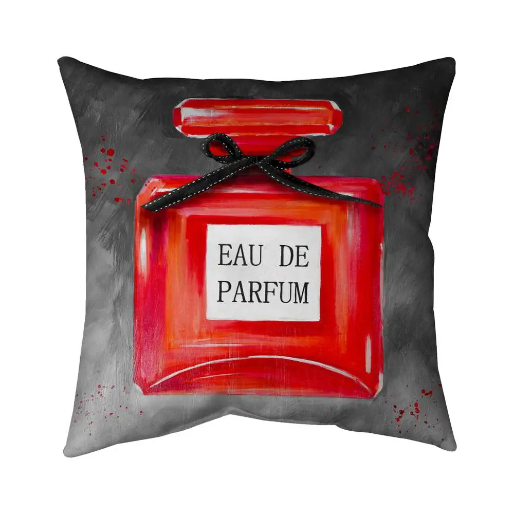 Begin Home Decor 5542-1818-MI23 Romantic 18x18 in. Perfume Red Bottle Throw Pillow - for Women's Bedroom, Outdoor Use