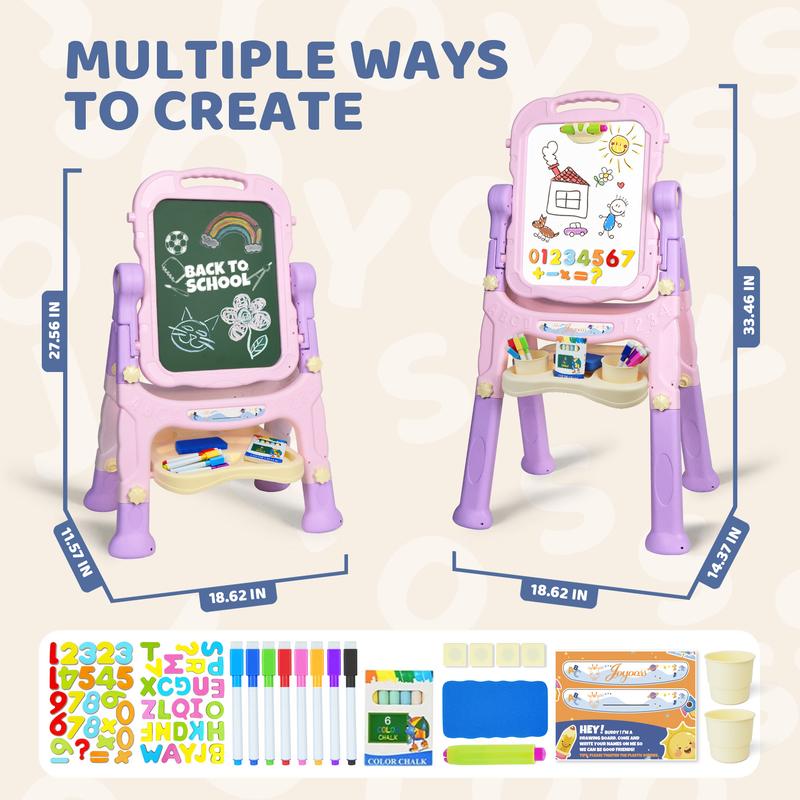 【3 COLOURS USE SAME PACKAGE】Joyooss Kids Easel, Adjustable Standing Art Easel for Toddler, Double Magnetic Drawing Board with Painting Accessories