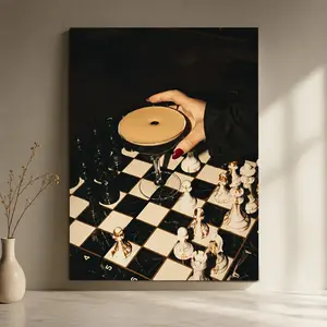 Surreal Espresso Martini & Chess Posters, Dark Elegant Bar Canvas Painting, Creative Wall Art, Birthday Present, Living Room, Bedroom, Kitchen, Bathroom, Corridor Decoration