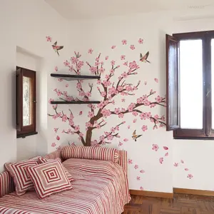 Hand-Painted Peach Tree Wall Stickers Set, Wall Decals, 4 Sheets (30x90cm), Decorative Backgrounds for Living Room & Bedroom Walls