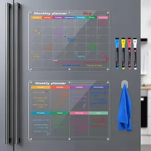 Acrylic Calendar for Fridge - Magnetic Calendar for Refrigerator - Family Refrigerator Magnetic Dry Erase Planning Board Monthly Weekly - Fridge Calendar - Weekly Planner - 4 Liquid Chalk Markers