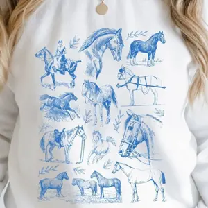 Classic Country Animal Print Casual,Horse Lover Graphic, Wild Horses Graphic Sweatshirt, Unisex S-3XL - Menswear & Womenswear - Streetwear Tops - Casual Cotton Crewneck Polyester Sweatshirt