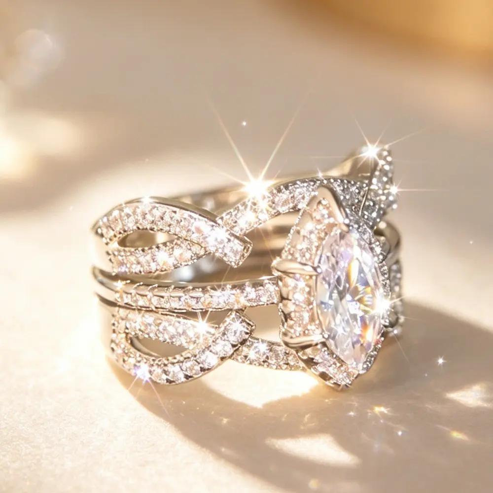 Women's Convertible Stacked Rings for Women - Sparkle Combo Band Set with Diamond Accents, Infinity Design, TikTok-Viral Bridal Essential, Engagement Vibe Jewelry, Band Set Rings