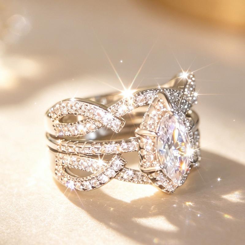 Women's Convertible Stacked Rings for Women - Sparkle Combo Band Set with Diamond Accents, Infinity Design, TikTok-Viral Bridal Essential, Engagement Vibe Jewelry, Band Set Rings