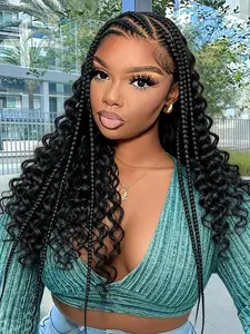 13x6 Deep Wave Lace Front Wig, Synthetic Curly Wigs, Braided Top Design, Natural, Lightweight and Breathable, Perfect for Daily Wear