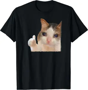 Crying Cat Memes Kitty Crying Meme Thumbs Up Cat Lover Art T-Shirt Menswear Top