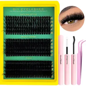 Natural Look False Eyelash Set with Glue & Tweezers, DIY Lash Extensions for Women & Girls, 3 Dense Lashes 60D 80D 100D Cosmetic