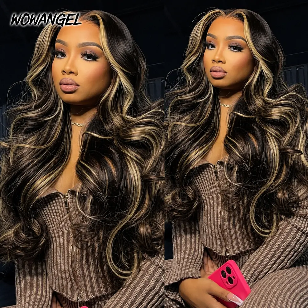WOWANGEL Highlight 5x5 Lace Closure Glueless Wig Wear and Go Skinlike Real HD Lace Body Wave 1B27 Real Human Hair 250% Density Easy to Wear Pre-bleached Tiny Knots Pre-plucked HD Lace Friendly for Beginners 26 inch Glueless Highlight 1B30