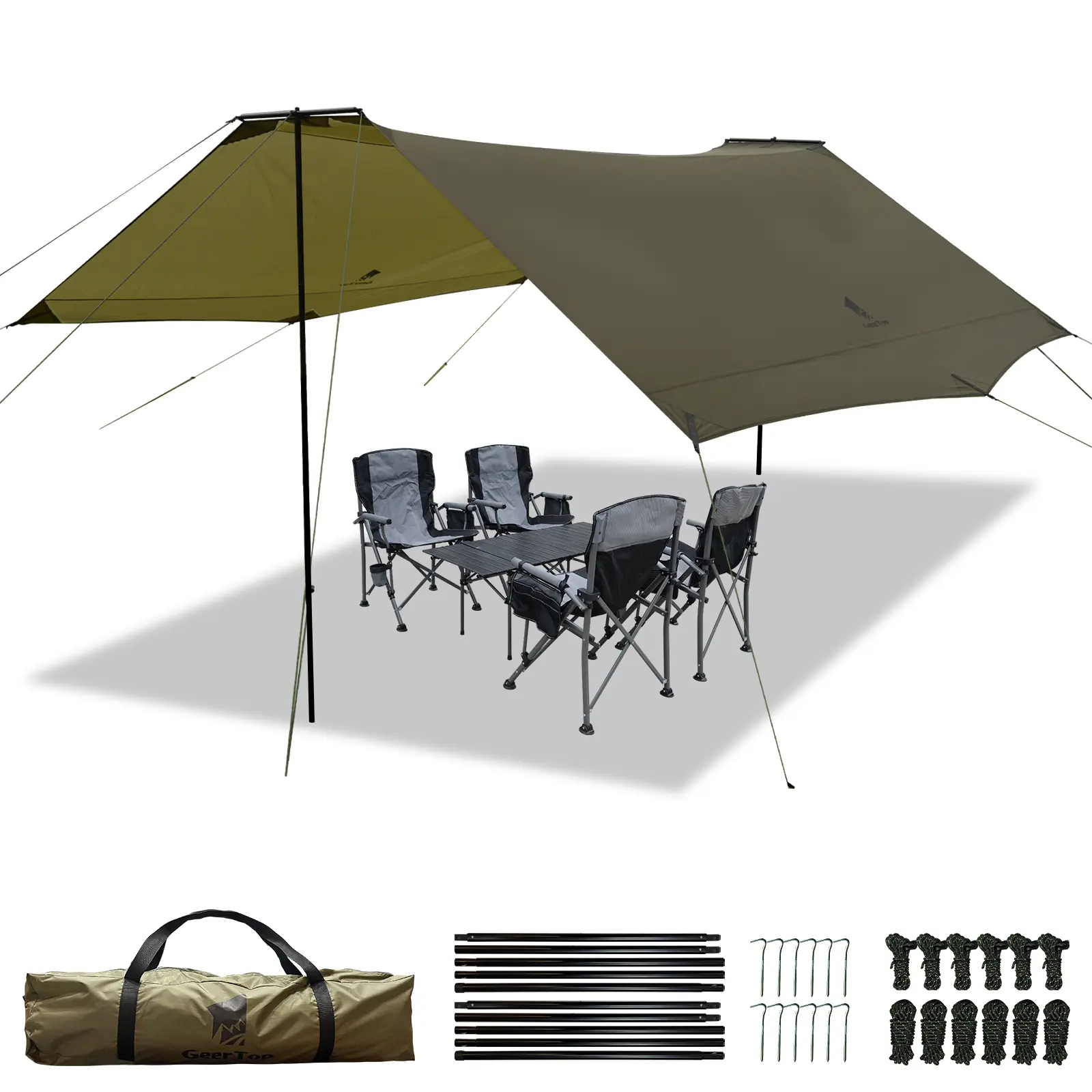GEERTOP Camping Tarp with Poles, 14x12 ft Waterproof Tent Tarp Canopy for Camping, Picnic, Beach, Festival, Outdoor Activities(Green) camping  tent echosmile  tent