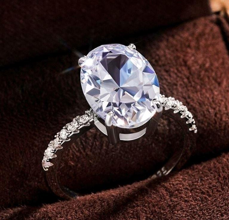 Oversized 14mm Oval CZ Silver Engagement Ring