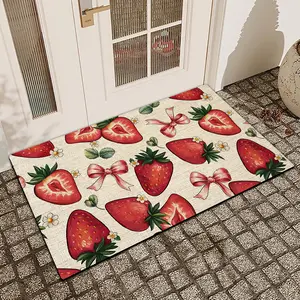 1pc Spring strawberries Printed Door Mat Flax Surface Diatomaceous Earth Non-Slip Water-Absorbing Entrance Door Mat Indoor Outdoor Printed Bath Room Holiday Home Decor Diatomite Rug