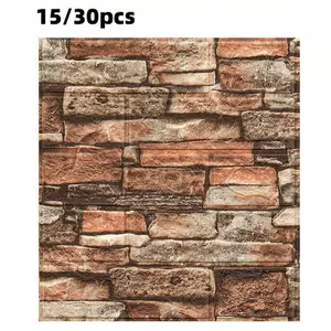 15/30pcs 3D Brick Pattern Foam Wall Stickers, Self-Adhesive Thickened, Easy Cut, Decor for Living Room Bedroom Kitchen Office