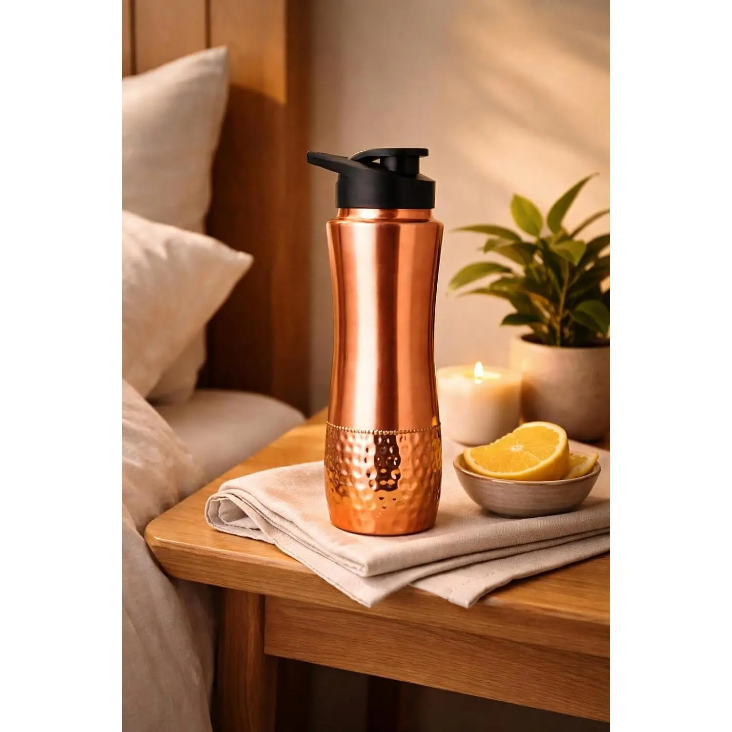 Copper Water Bottle with Sipper Lid – 30.4 Oz (900 mL) 100% Pure Solid Copper Bottle for Drinking Water – Unlined Ayurvedic Tamra Jal Bottle for Daily Hydration, Immunity & Wellness