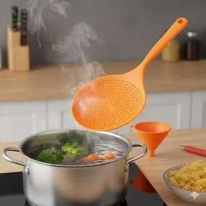 Long Handle Noodle & Pasta Strainer - Heatproof, Non-Stick Skimmer with Multi-Hole Design for Safe Draining. Ideal for Pasta & Dumplings. Space-Saving, Anti-Rust Kitchen Tool for Home & Commercial Use, Kitchen Cooking Accessories