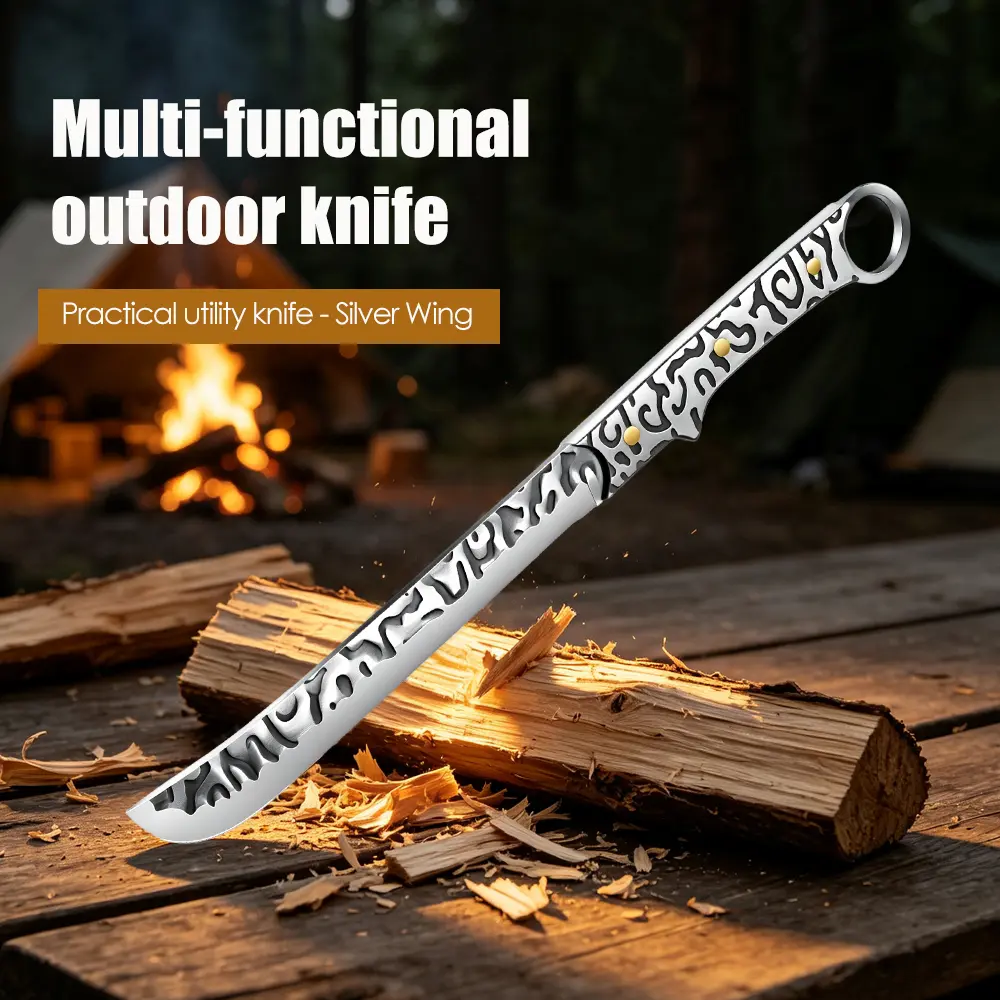 Heavy Duty All-Steel Full Tang Meat Cleaver Knife, 4mm Thick 15-Inch Bone Chopper with Finger Ring for Outdoor BBQ Camping, Kitchen Knives Camping Essentials