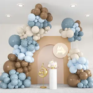 136 count Dusty Blue & Brown Balloon Arch Kit - 18/12/10/5 Inch Neutral Sand White Balloons for Bear  Shower, Woodland , Boho Wedding Party Decor