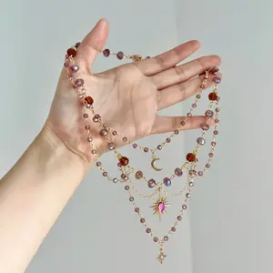 Fashion Minimalist Style Imitation Moon Pendant Necklace, Chic Irregular Tassel Collarbone Jewelry for Unique Celestial Pendant Necklace Fashionable Chain men's autumn rapper link cross boat anchor Gold-Plated Crucifix