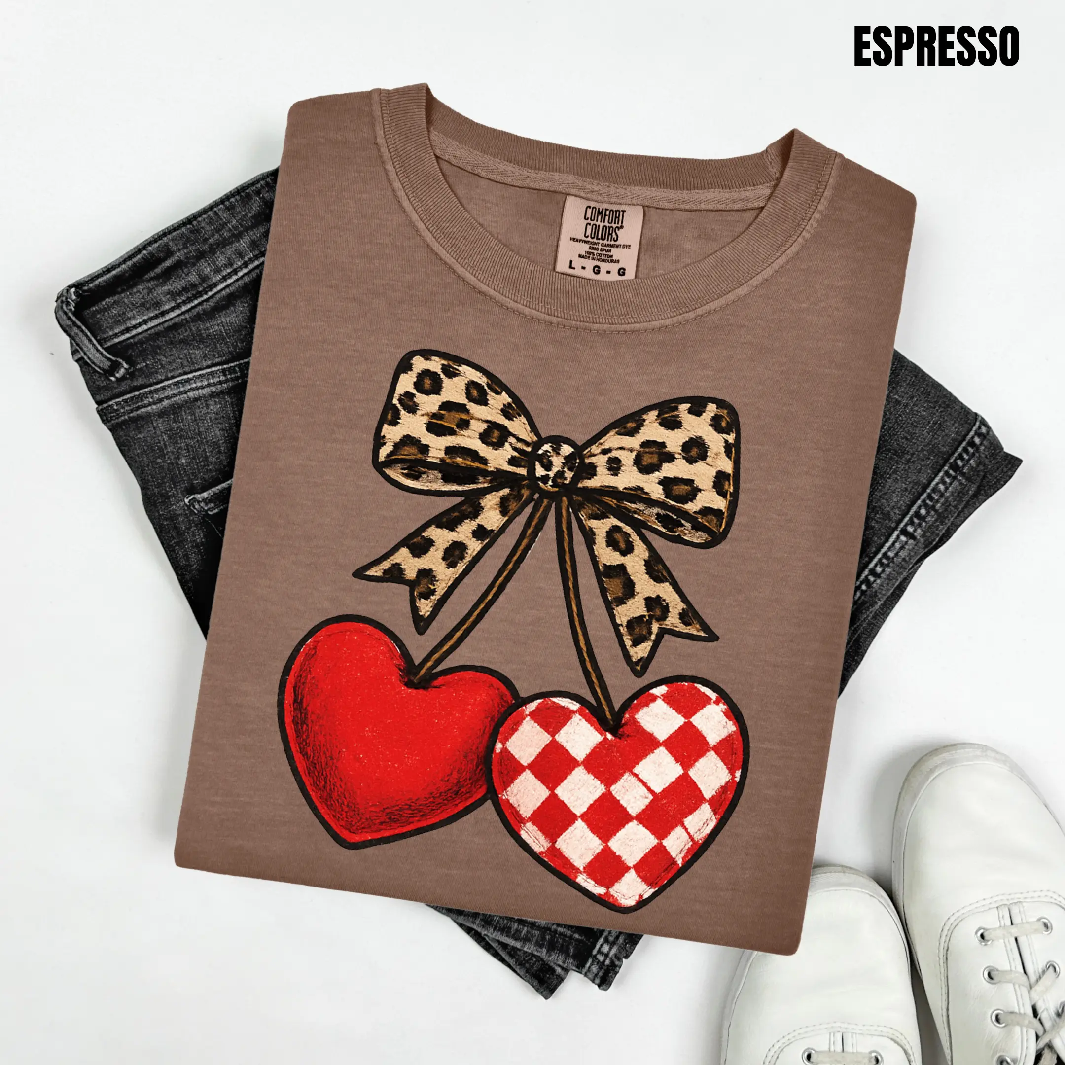 Cheetah & Checker Cherry Hearts Comfort Colors T-Shirt 'NLB' Cheetah & Checker Cherry Hearts Comfort Colors T-Shirt 'NLB'