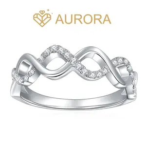 ��#134 Wave��Moissanite Stackable band ring enhancer Ring Band with 925 Sterling Silver Synthetic Moissanite