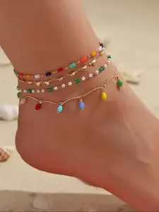 Boho Style Colorblock Beaded Anklet, Fashionable Sunflower Design Anklet for Women & Girls, Trendy All-match & Exquisite Jewelry for Birthday Gift Foot Jewelry