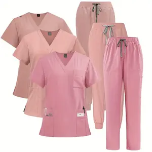 2-Piece Suit Multi Types Women's Pink Series Short Sleeve Scrubs for Skin Management - Nurse Work Uniform