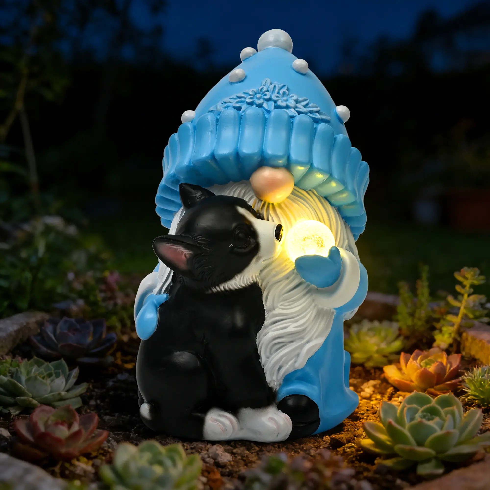 【SummerVibes】GIGALUMI Solar Garden Statue, Gnome with Dog Outdoor Decor, Gnomes Decoration Gifts with LED for Patio Yard Lawn Balcony, Christmas/Birthday Gift for Mom Women