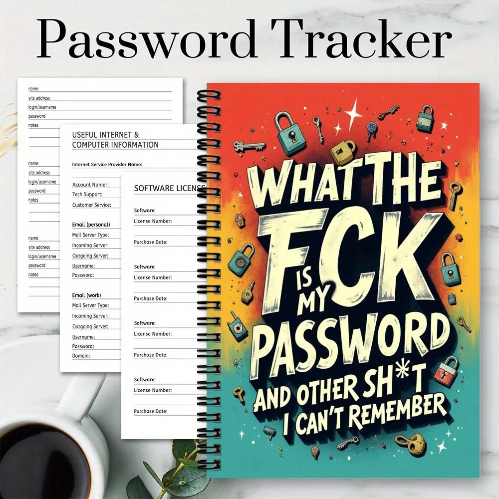 10PC A fun spiral password notebook/journal for internet and computer logins, recording websites, usernames, passwords, home or office password savers, scrapbook kits, and craft supplies.