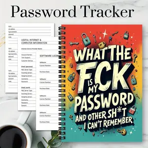 A fun spiral password notebook/journal for internet and computer logins, recording websites, usernames, passwords, home or office password savers, scrapbook kits, and craft supplies.
