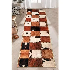 Cowhide Rug  Rug for Bedroom Western Rugs Brown Runner Rug 2x6,Farmhouse  Throw Accent Area Rug Non Slip Washable Runner Floor Carpet for Entryway Hallway Kitchen Laundry Bathroom