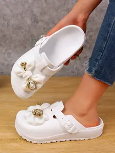 Women's Eva Slip on Mules Shoes Minimalist Casual Clogs Lightweight Fashion Easy Wear Elegant Floral Design All-Season Casual Footwear