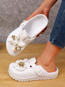 Women's Eva Slip on Bow Strappy Mules Shoes Minimalist Casual Clogs Lightweight Fashion Easy Wear Elegant Floral Design All-Season Casual Footwear