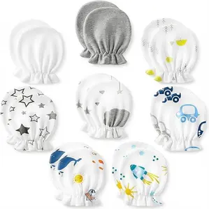 8 Pairs Newborn Baby Mittens No Scratch, Cotton Infant Baby Gloves Newborn Essentials for 0-6 Months