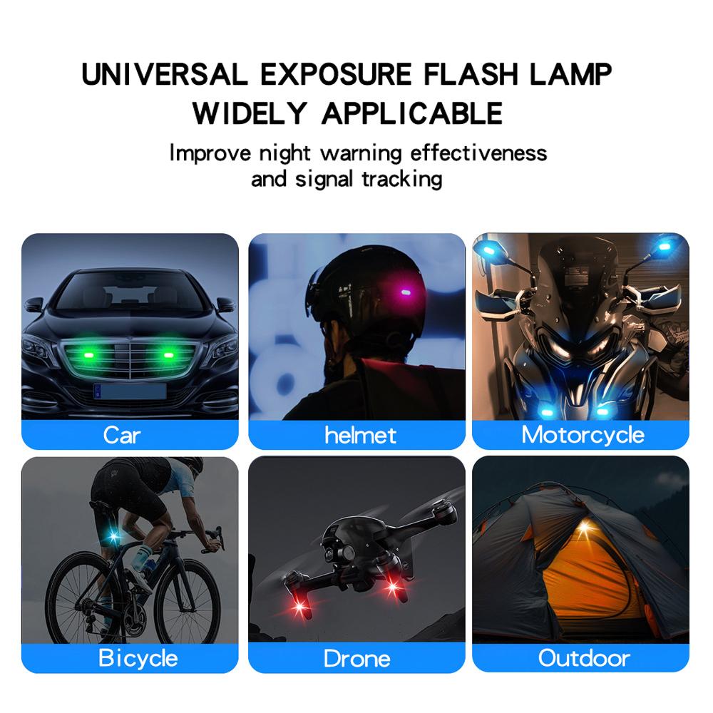 Upgraded 4PCS Wireless LED Strobe Lights for Car, Interior Car Lights with Remote Control, USB-C charging Warning Light for Car Motorcycle Drone Bike Decor