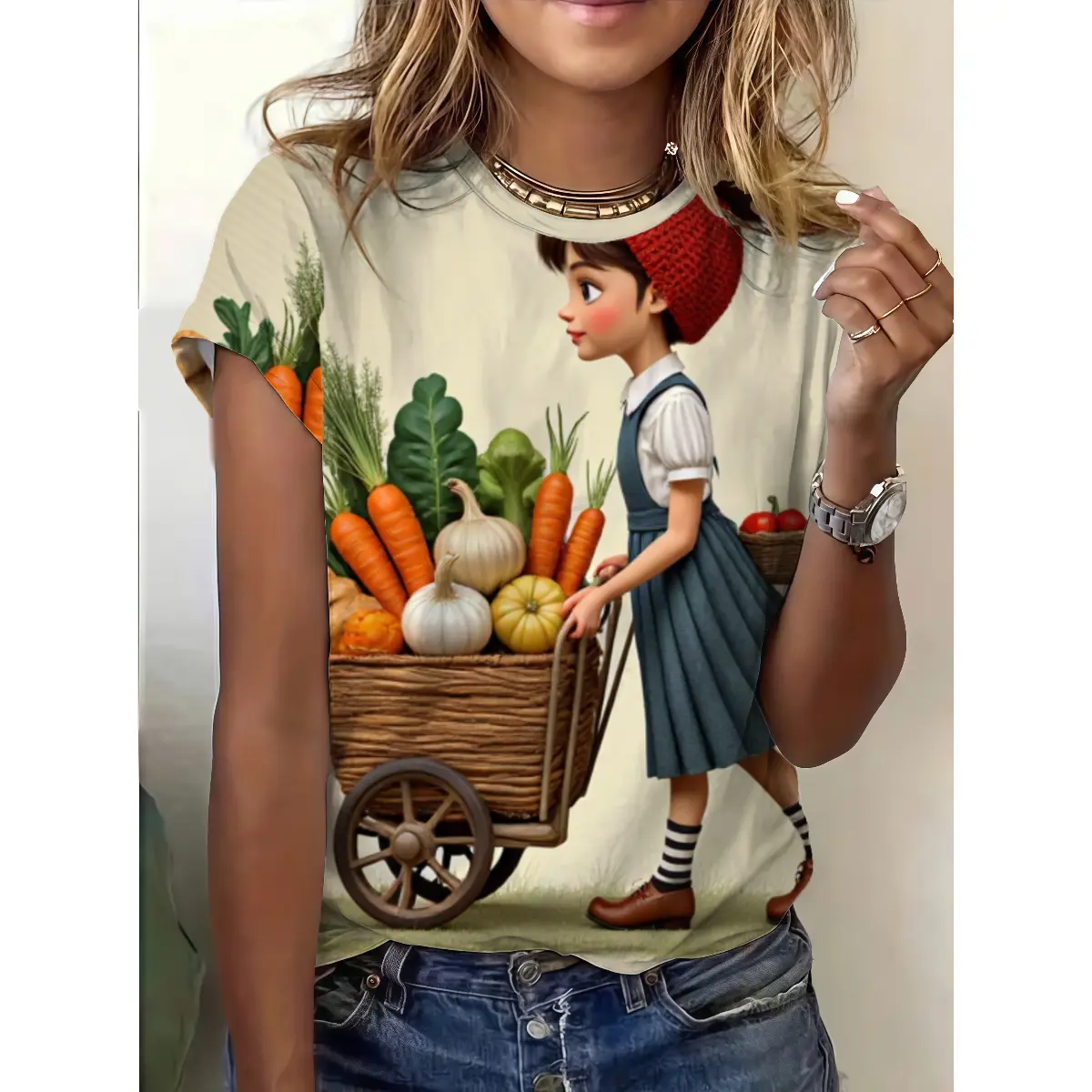 Women's Colorful Printed Pattern Short-Sleeve Round Neck Tshirt - Soft Polyester Loose-Fitting Casual Streetwear Clothes for Women, Everyday Wear