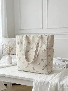 Floral Pattern 2D Printed Travel Bag, Travel Organizer Bag, Large Capacity Storage Bag, Durable Multi-Pocket Design, Zipper Closure, Suitable for Work, Shopping, Picnic