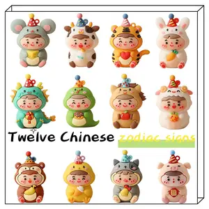 Cartoon Animal Cake Decorations, Zodiac Animals Set, Cute Birthday Party Accessories, Mouse Cow Tiger Rabbit Dragon Snake Horse Sheep Monkey Chicken Dog Pig