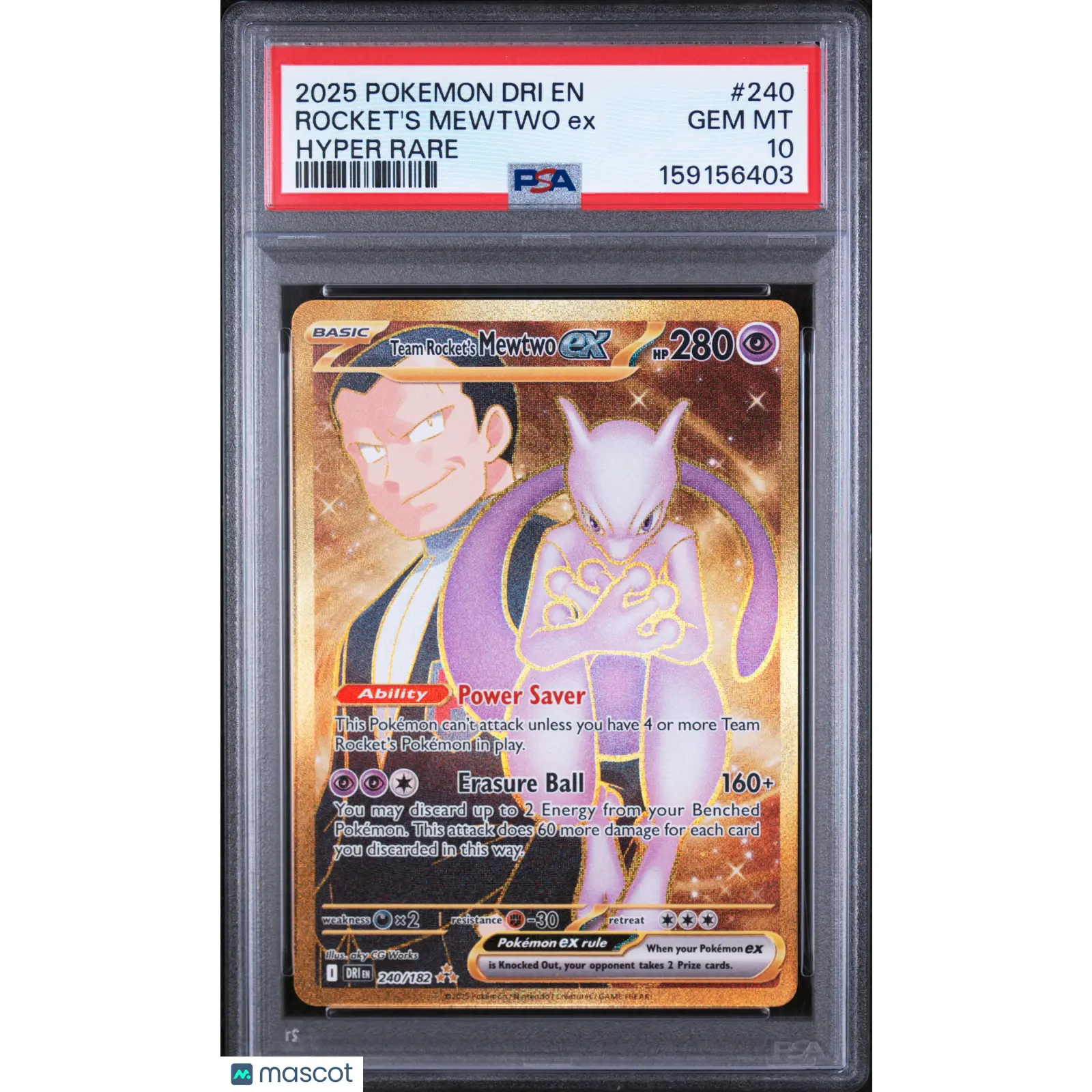 2025 Pokemon Dri EN-Destined Rivals Rocket's Mewtwo EX Hyper Rare PSA 10 #240
