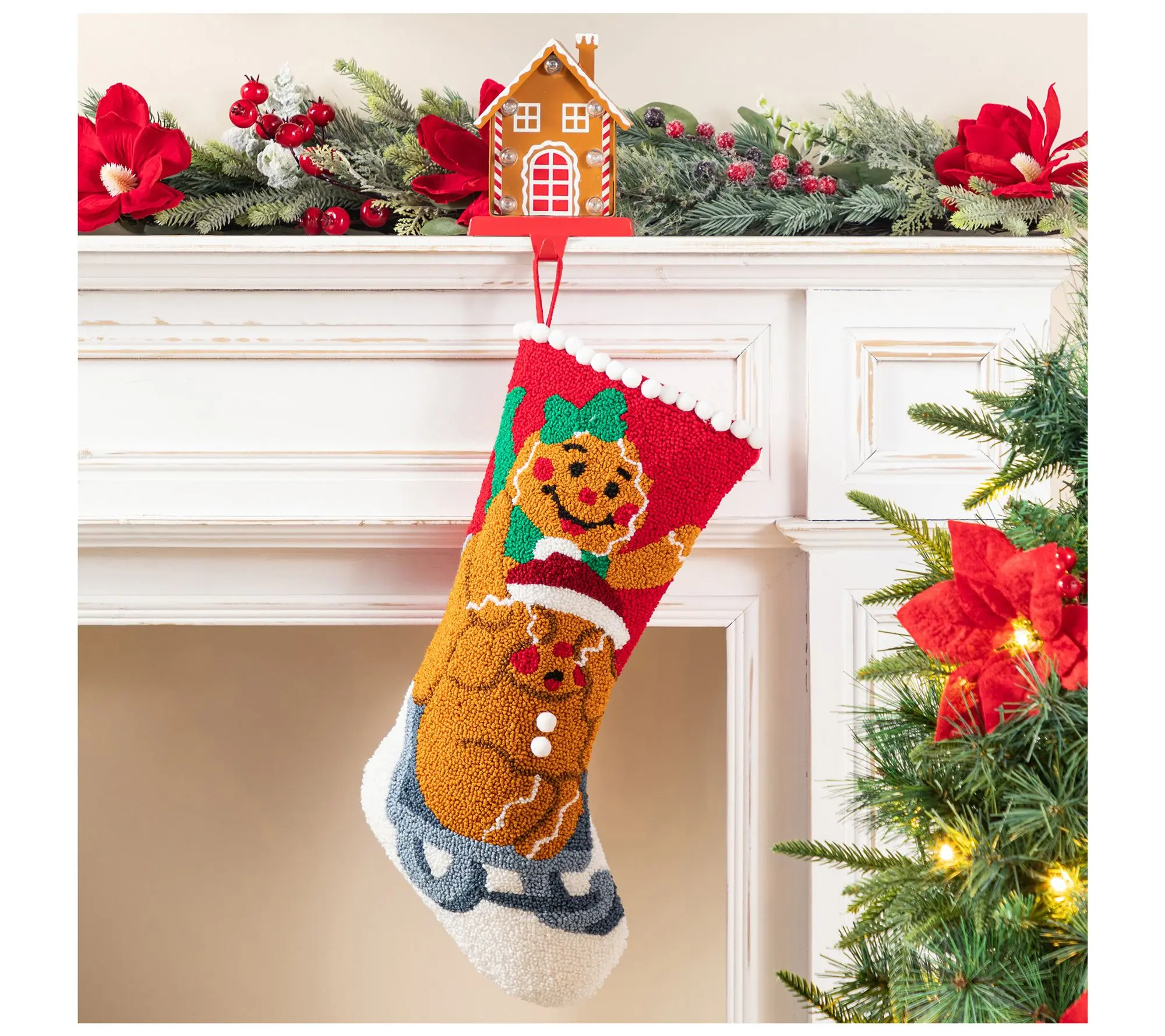 Glitzhome 21"L Gingerbread Man Hooked ChristmasStocking Glitzhome 21"L Gingerbread Man Hooked ChristmasStocking